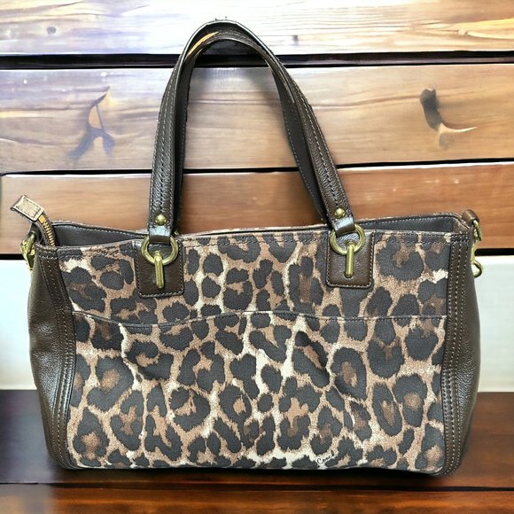 Coach Dark Brown Leopard Print Canvas and Leather Park Chain Ocelot Tote - Picture 3 of 12